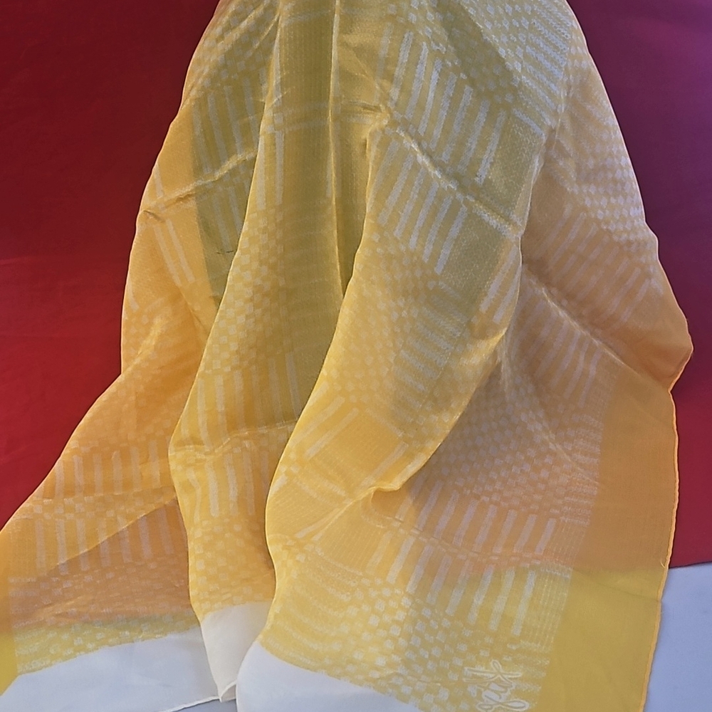 Vintage KATJA for XIIX Karat Yellow and White Patterned Scarf Square 25x25" Silk - Picture 3 of 5